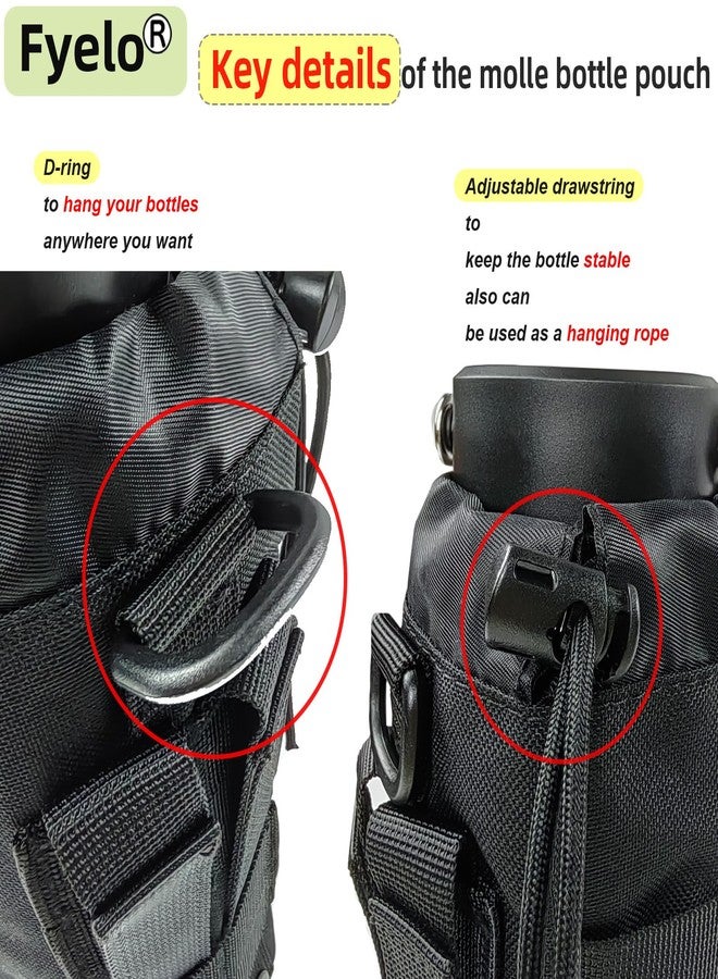 Fyelo Tactical MOLLE Bottle Pouch Bag, Travel/Sprots Molle Water Bottle Holder with Drawstring Open Top and Mesh Bottom - Black - Image 5