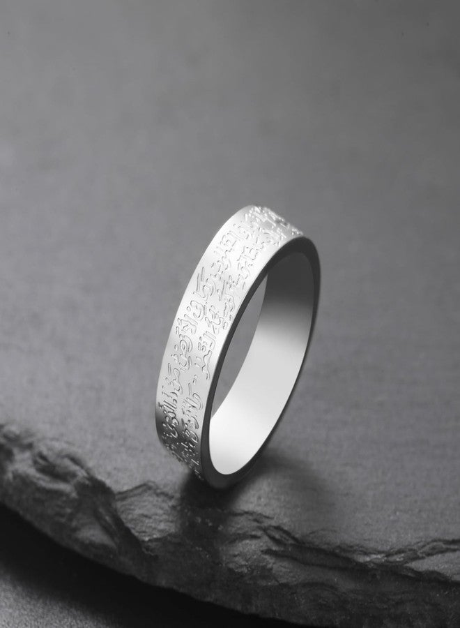 VASSAGO Islamic Ring Ayatul Kursi Ring Muslim Allah Ring for Women Men Arabic Calligraphy Rings Band Religious Ring Islam Eid Ramadan Gifts (silver, 8) - Image 3
