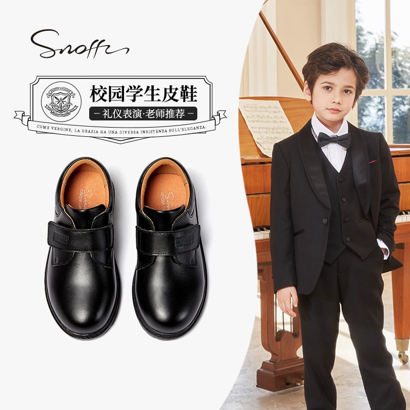 Snafi Boys Leather Top Layer Cowhide Black Student Shoes Performance Dress Shoes British Soft Soled Boys - Image 2