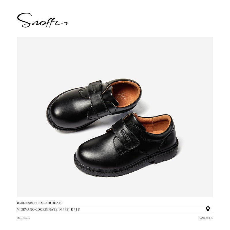 Snafi Boys Leather Top Layer Cowhide Black Student Shoes Performance Dress Shoes British Soft Soled Boys - Image 4