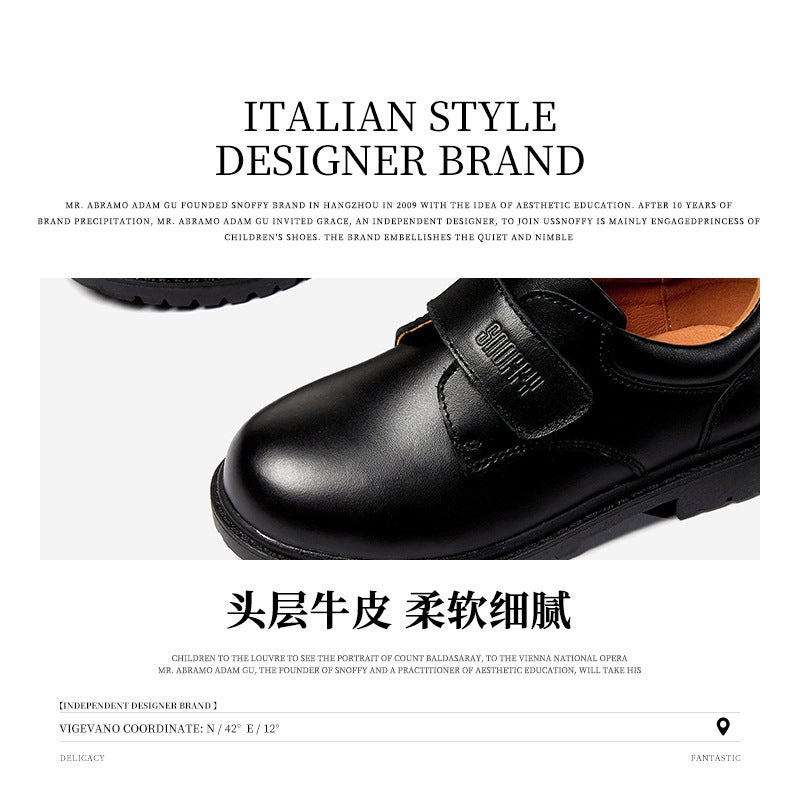 Snafi Boys Leather Top Layer Cowhide Black Student Shoes Performance Dress Shoes British Soft Soled Boys - Image 5