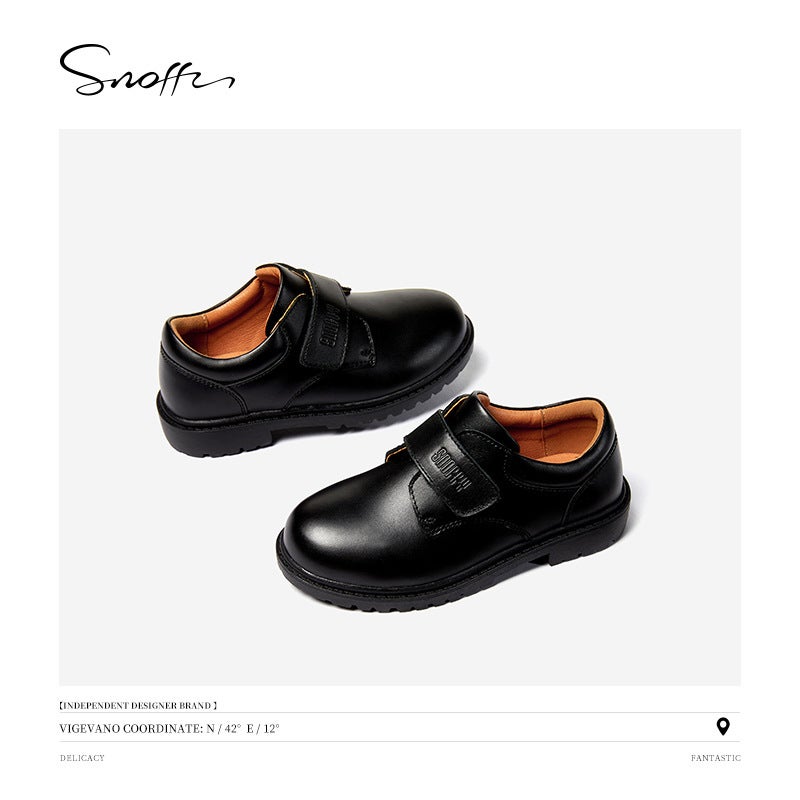 Snafi Boys Leather Top Layer Cowhide Black Student Shoes Performance Dress Shoes British Soft Soled Boys - Image 3