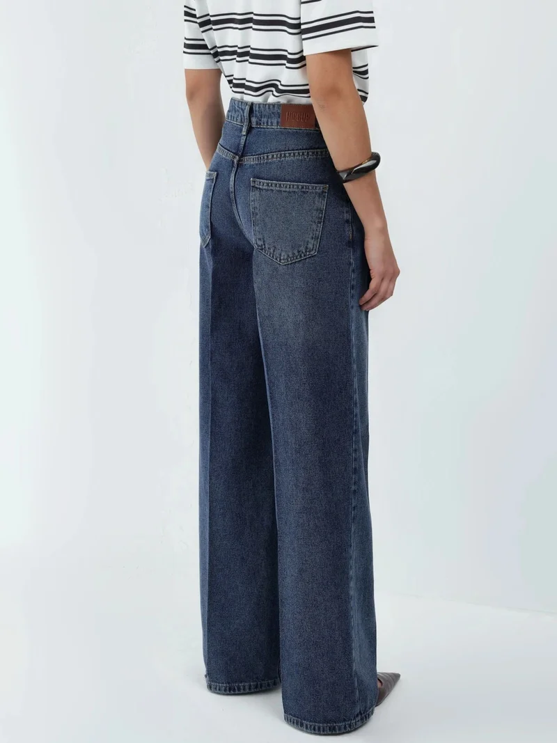 Hiccup Mid Blue Denim Wide Leg Raw Denim Jeans for Women | Best Price UAE