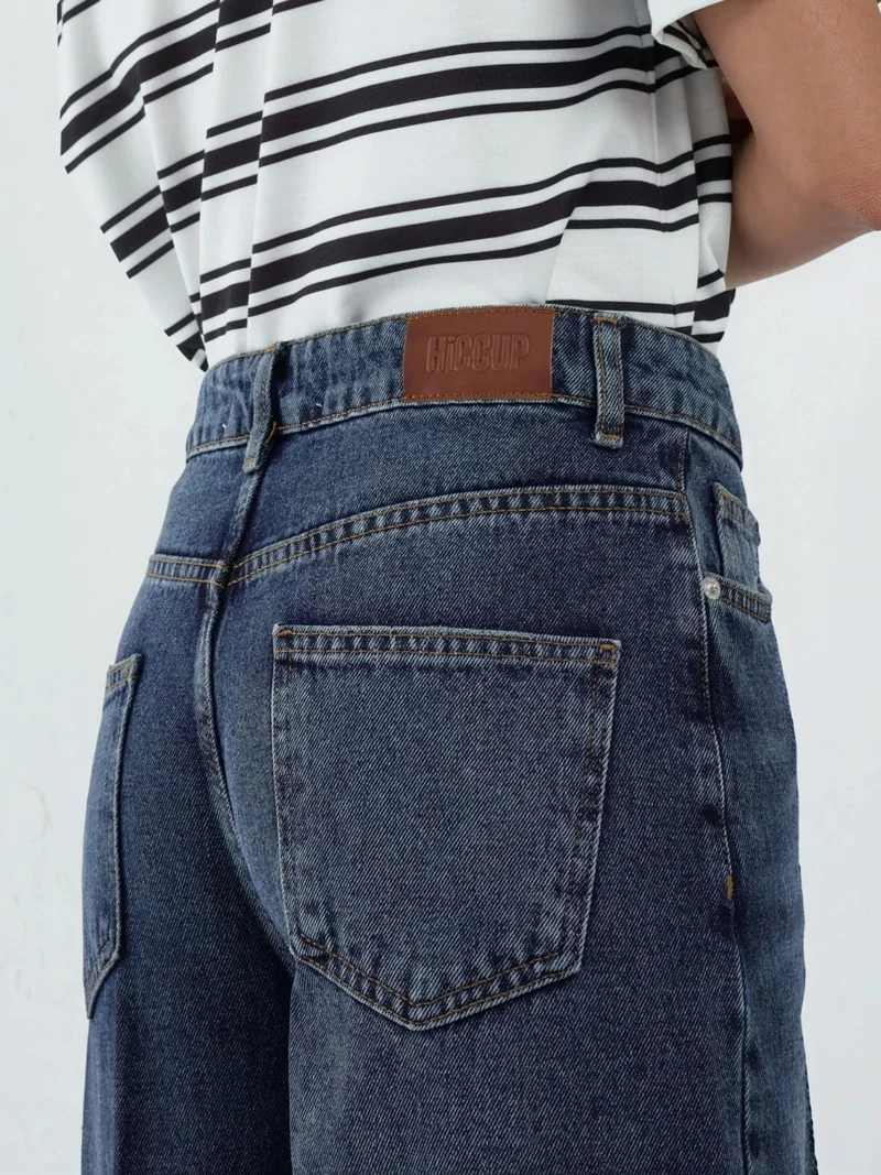 Hiccup Mid Blue Denim Wide Leg Raw Denim Jeans for Women | Best Price UAE