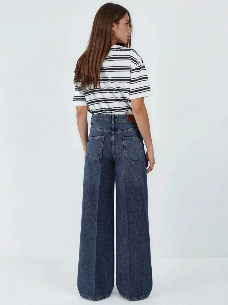 Hiccup Mid Blue Denim Wide Leg Raw Denim Jeans for Women | Best Price UAE