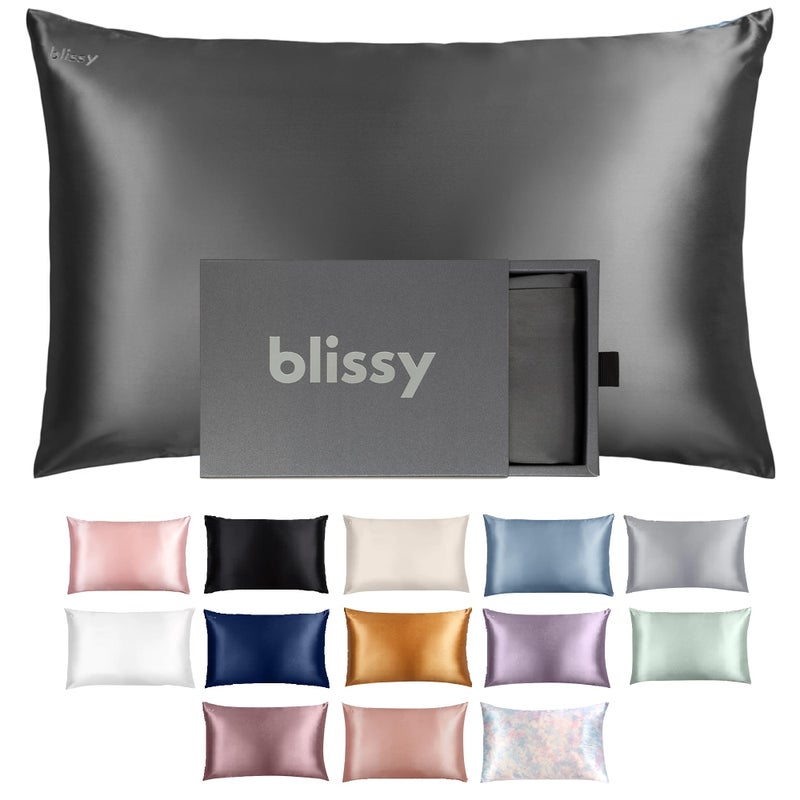 Blissy Silk Pillowcase  100 Pure Mulberry Silk  22 Momme 6A HighGrade Fibers  Silk Pillow Cover for Hair  Skin  Regular Queen  King Gray King