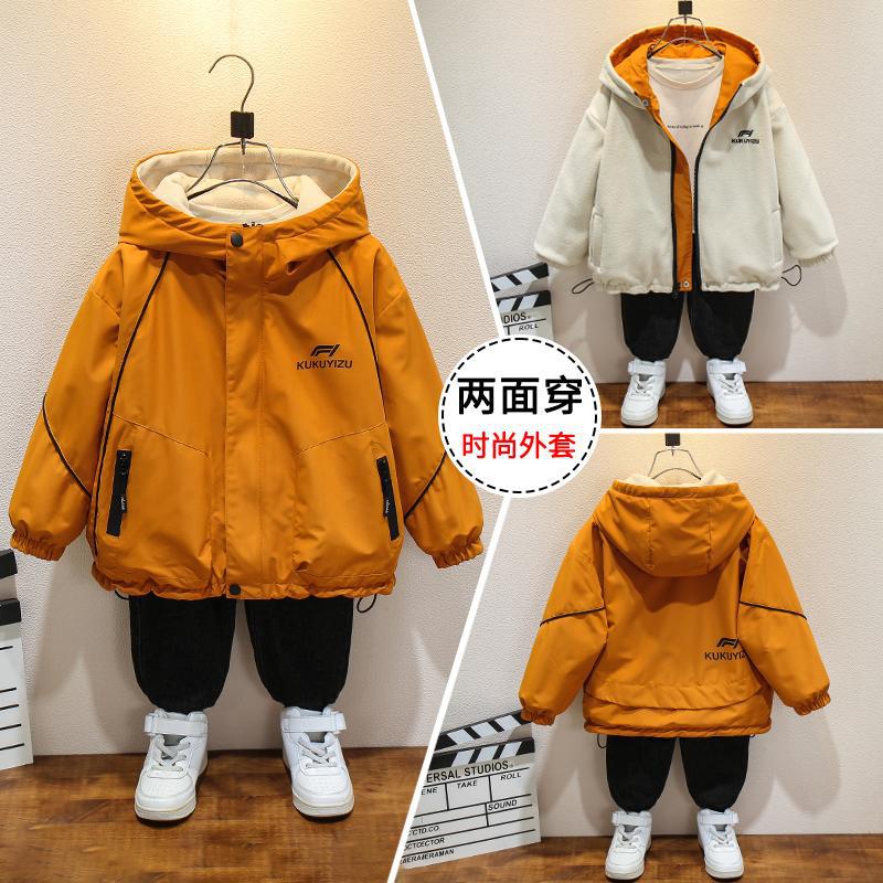 Boys' Autumn Coat Fleece-Lined Large Children'S Double-Sided Top Trunkcoat Double-Sided Rustic Clothes - Image 2