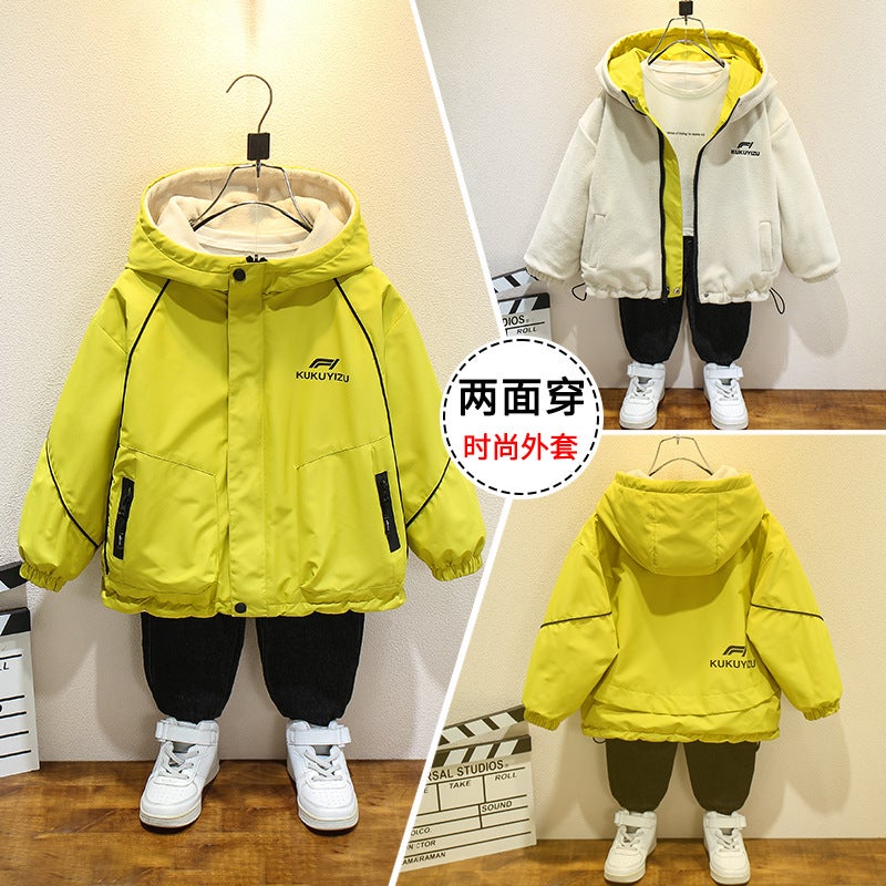 Boys' Autumn Coat Fleece-Lined Large Children'S Double-Sided Top Trunkcoat Double-Sided Rustic Clothes - Image 1