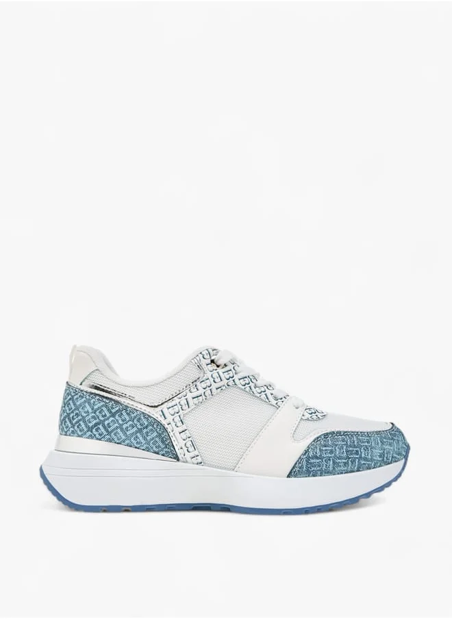 Flora Bella By Shoexpress Women Monogram Print Sneakers with Lace-Up Closure
