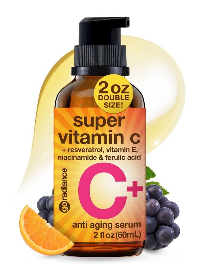 Go Radiance Double Size (2Oz) Super Vitamin C Serum For Face W/Niacinamide Serum 5% Vitamin C Face Serum W/Hyaluronic Acid & Resveratrol Antiaging Brightening Serums For Skin Care Facial Serum Vitamina C E  - Image 1