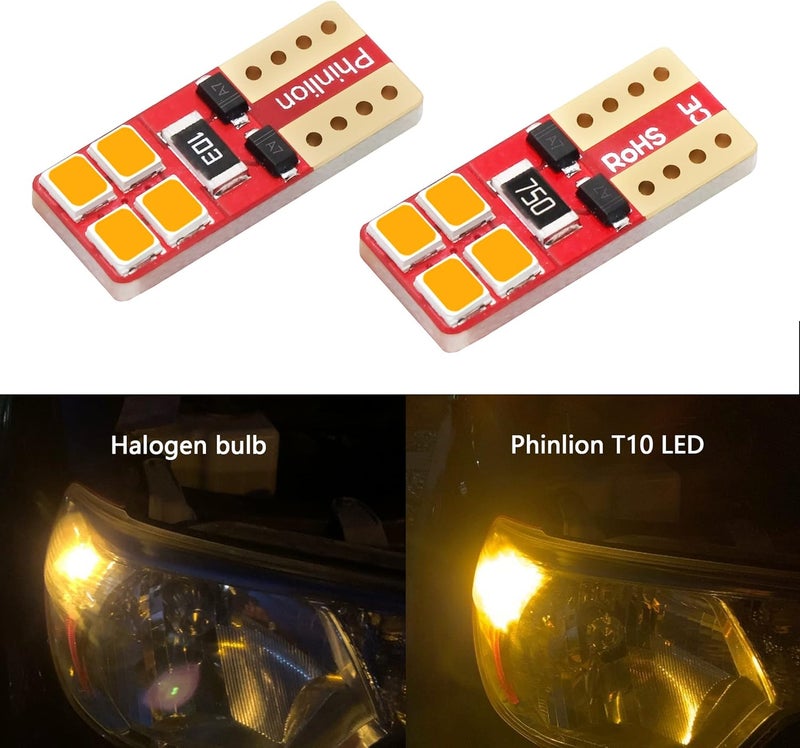 Phinlion Super Bright 2835 SMD LED Bulbs for Car Interior Dome Map Door Courtesy License Plate Lights Wedge T10 168 194 2825 Amber Yellow (10 Pack) - Image 3