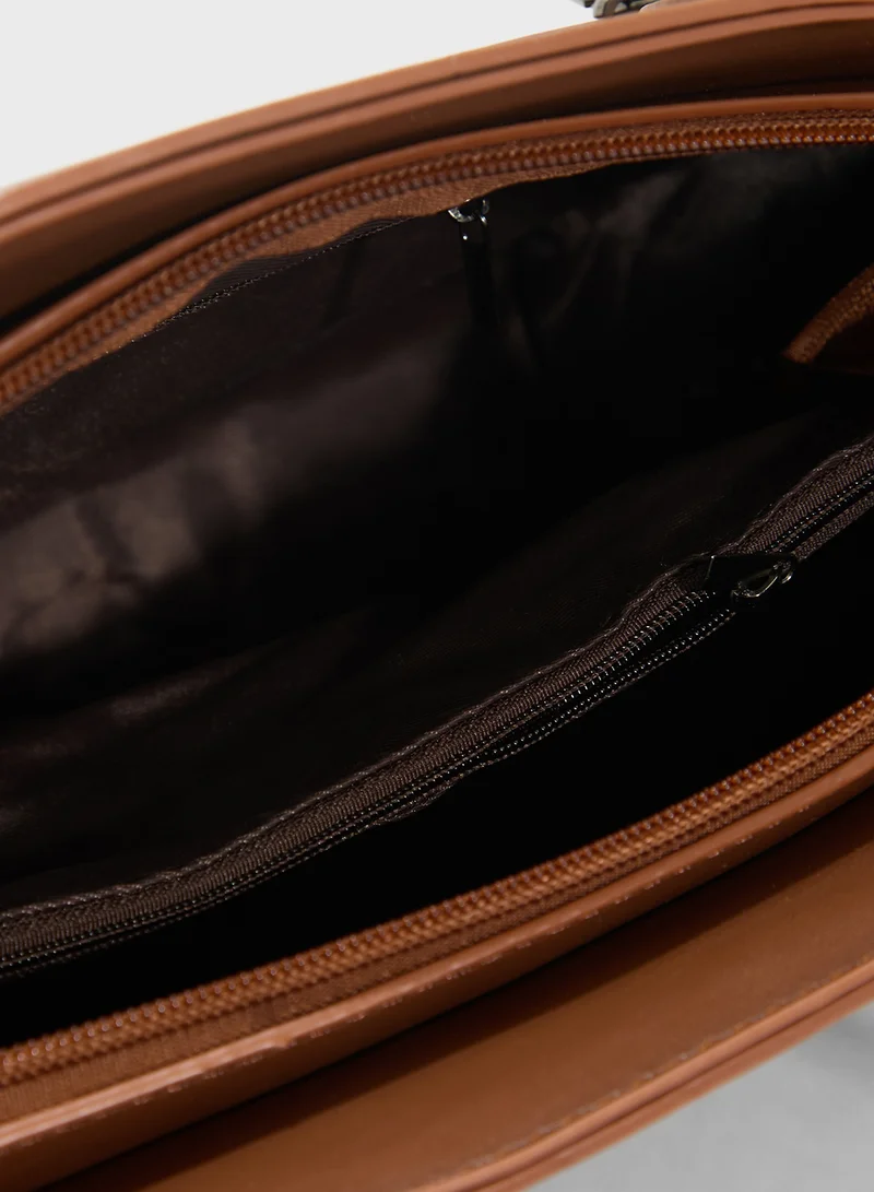 ELLA Womens Satchel With Fabric Contrast