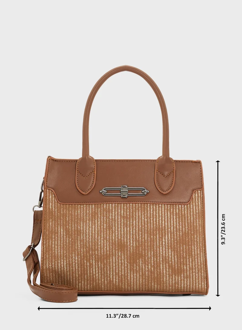 ELLA Womens Satchel With Fabric Contrast