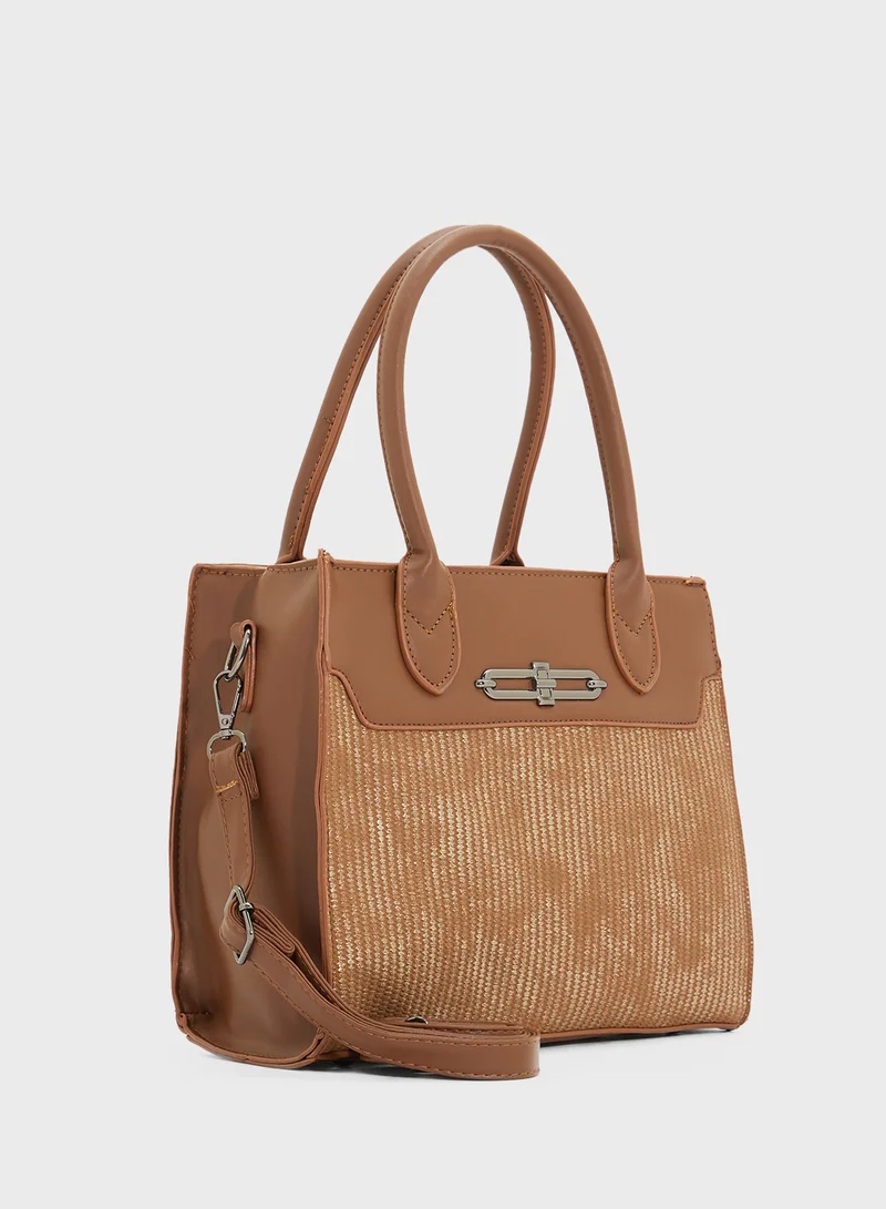 ELLA Womens Satchel With Fabric Contrast