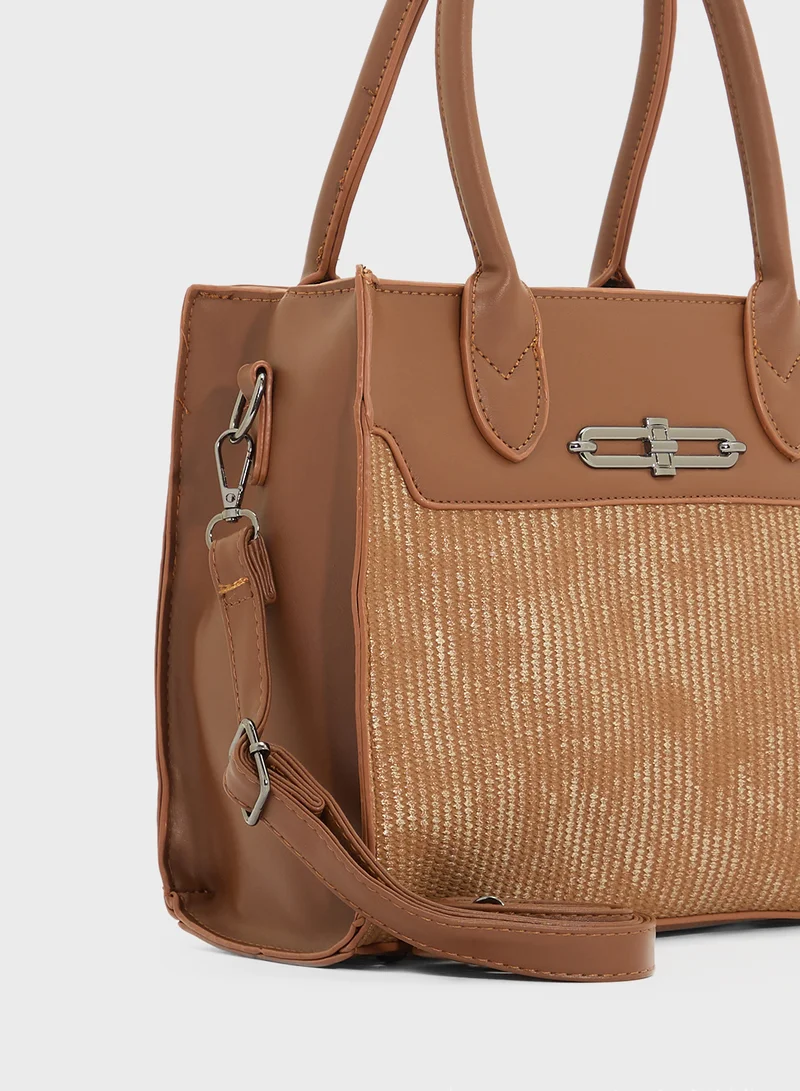 ELLA Womens Satchel With Fabric Contrast
