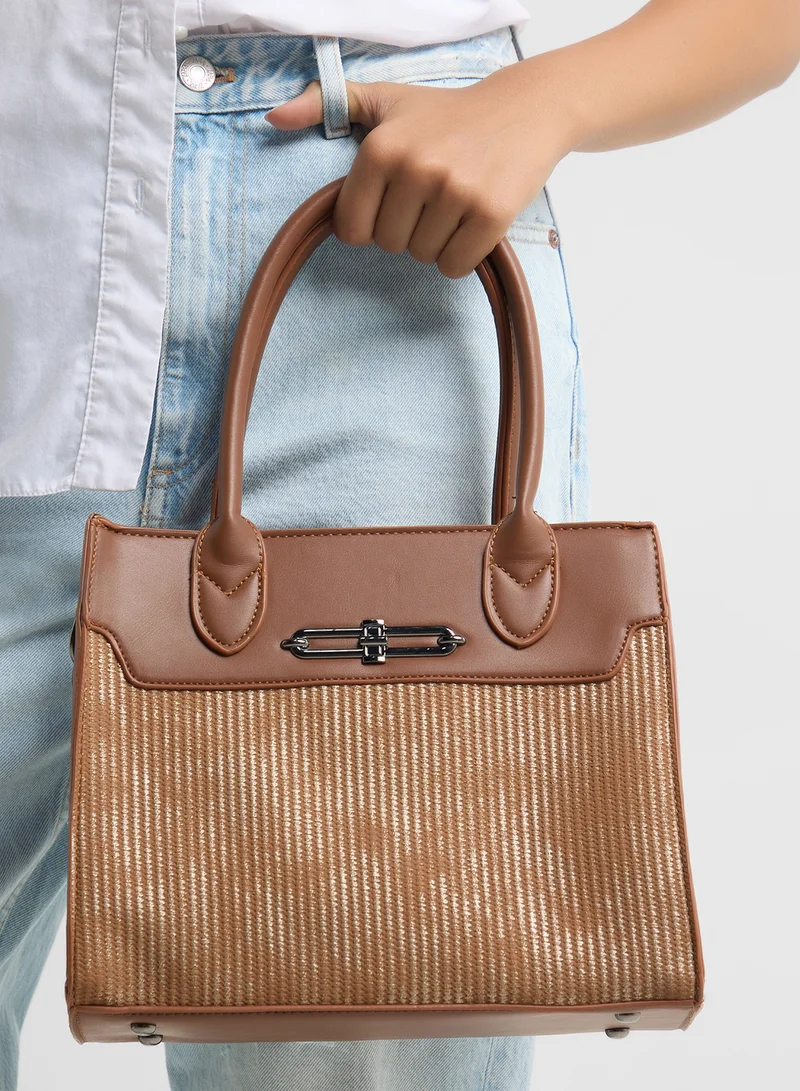 ELLA Womens Satchel With Fabric Contrast