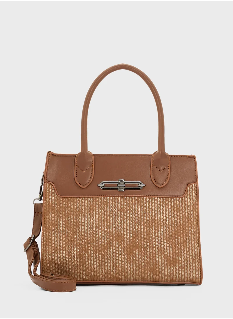 ELLA Womens Satchel With Fabric Contrast