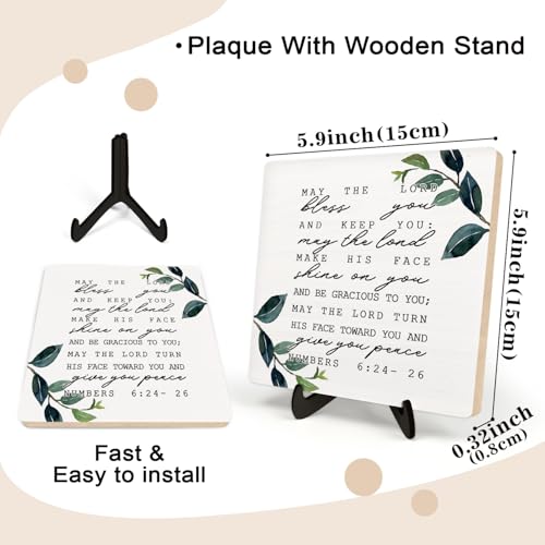 DMADNF Rustic Vintage Bible Verse Wooden Desk Sign – Christian Home Decor,Table Art Signs, Wood Sign Plaque Gift for Women&Men,Positive Office Decor 5.9x5.9inch(NUMBERS 6:24-26) - Image 2