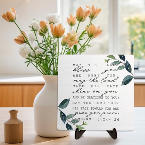 DMADNF Rustic Vintage Bible Verse Wooden Desk Sign – Christian Home Decor,Table Art Signs, Wood Sign Plaque Gift for Women&Men,Positive Office Decor 5.9x5.9inch(NUMBERS 6:24-26) - Image 5