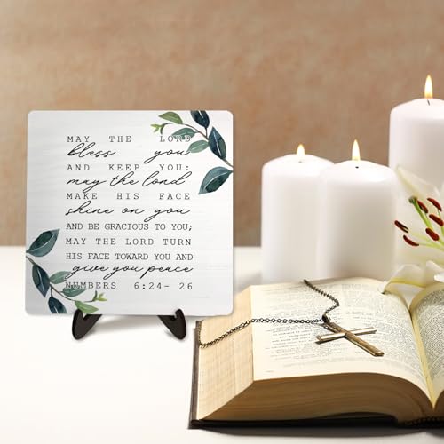 DMADNF Rustic Vintage Bible Verse Wooden Desk Sign – Christian Home Decor,Table Art Signs, Wood Sign Plaque Gift for Women&Men,Positive Office Decor 5.9x5.9inch(NUMBERS 6:24-26) - Image 4