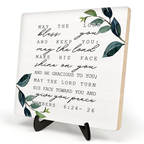 DMADNF Rustic Vintage Bible Verse Wooden Desk Sign – Christian Home Decor,Table Art Signs, Wood Sign Plaque Gift for Women&Men,Positive Office Decor 5.9x5.9inch(NUMBERS 6:24-26) - Image 1