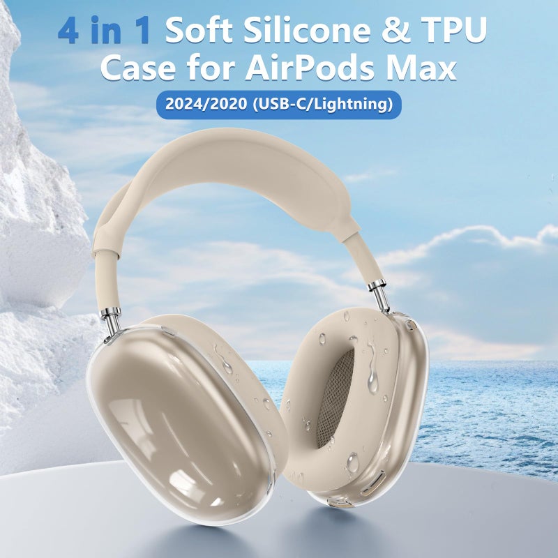 Polislime for AirPods Max Case Cover, Anti-Scratch Ear Pad Case Cover/Ear Cups Cover/Headband Cover for Apple AirPods Max Headphones (2024/2020), Clear TPU Transparent and Silicone Accessories, Stone [4 in 1] - Image 2