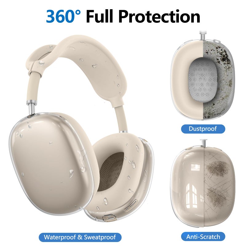 Polislime for AirPods Max Case Cover, Anti-Scratch Ear Pad Case Cover/Ear Cups Cover/Headband Cover for Apple AirPods Max Headphones (2024/2020), Clear TPU Transparent and Silicone Accessories, Stone [4 in 1] - Image 4