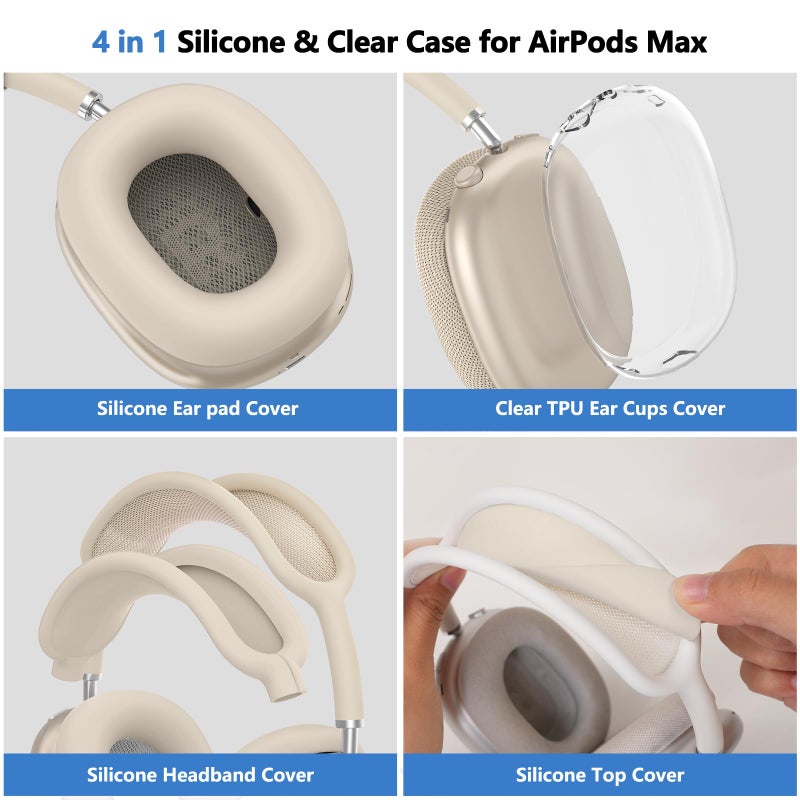 Polislime for AirPods Max Case Cover, Anti-Scratch Ear Pad Case Cover/Ear Cups Cover/Headband Cover for Apple AirPods Max Headphones (2024/2020), Clear TPU Transparent and Silicone Accessories, Stone [4 in 1] - Image 3