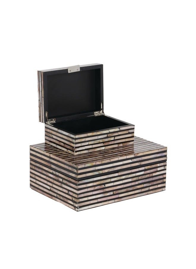 Deco 79 Mother of Pearl Shell Handmade Decorative Box Decorative Keepsake Boxes with Linear Mosaic Pattern and Hinged Lid, Set of 2 Storage Boxes 12", 8"W, Black  - Image 3