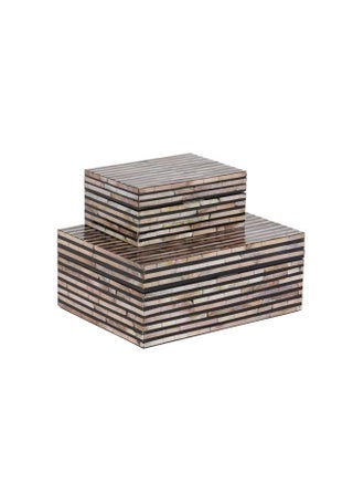 Mother of Pearl Shell Handmade Decorative Box Decorative Keepsake Boxes with Linear Mosaic Pattern and Hinged Lid, Set of 2 Storage Boxes 12", 8"W, Black - pzsku/Z008C7A7E629593EC4FB7Z/45/1743512755/a0280a81-8ee3-4ef7-8d99-627a63f1dac3