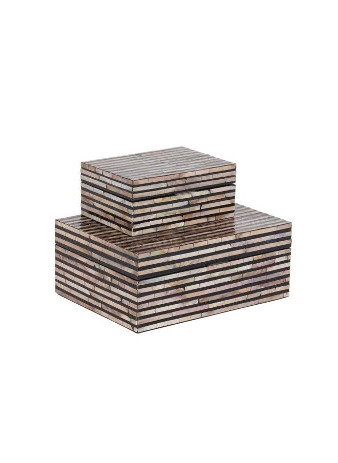 Deco 79 Mother of Pearl Shell Handmade Decorative Box Decorative Keepsake Boxes with Linear Mosaic Pattern and Hinged Lid, Set of 2 Storage Boxes 12", 8"W, Black  - Image 1