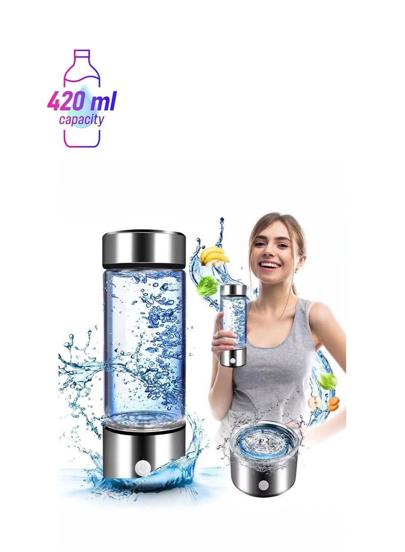 Yanara Portable Hydrogen Water Bottle 16oz (420ml) – High-Purity Antioxidant-Rich Hydrogen Infusion in 3 Minutes, Built-in Ionizer for Gym, Office & Travel (2025 Silver Upgrade)  - Image 1