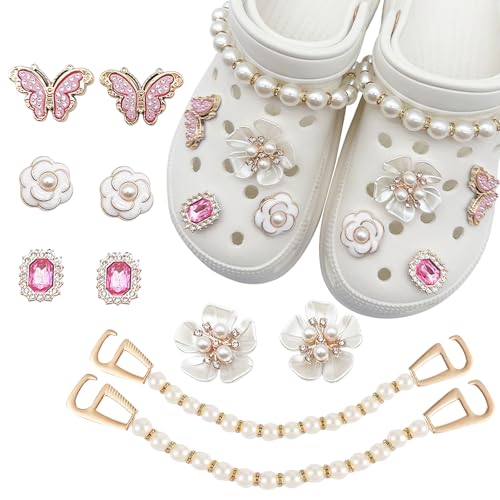 TecoKart® 10 PCS Cute Cro Charms for Girls – Flower Pearl & Diamond Shoe Charms, Bling Crystal Rhinestone Decoration for Clogs, Sandals, and Cro, Ideal for Party Favors & Birthday Gifts - Image 1