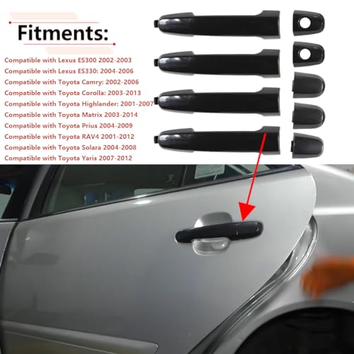 RLB-HILON 1Set Exterior Door Handle Compatible with Toyota Camry 2002 to 2006, for Corolla 2003 to 2013, for RAV4 2001 to 2012, for Matrix 2003 to 2013, for Pontiac Vibe 2003 to 2010 - Image 2