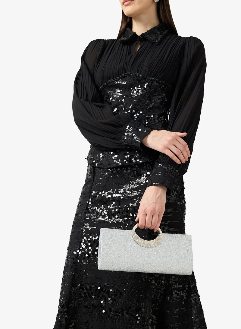Ella Limited Edition Ring handle silver embellished detailed east-to-west bag