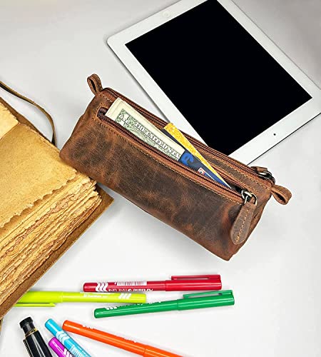 Rustic Town Leather Pencil Case - Vintage Zippered Pencil Pouch & Pen Case for Adults, Artists, Writers - Gift for Men & Women - Image 4