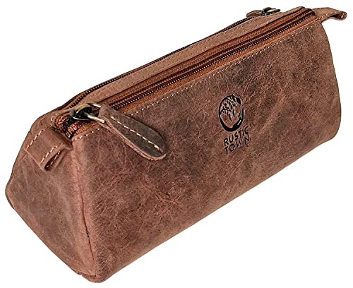 Rustic Town Leather Pencil Case - Vintage Zippered Pencil Pouch & Pen Case for Adults, Artists, Writers - Gift for Men & Women - Image 1