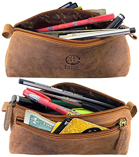Rustic Town Leather Pencil Case - Vintage Zippered Pencil Pouch & Pen Case for Adults, Artists, Writers - Gift for Men & Women - Image 5