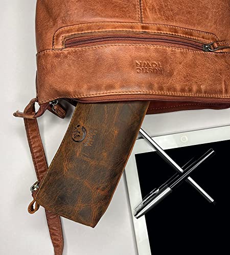 Rustic Town Leather Pencil Case - Vintage Zippered Pencil Pouch & Pen Case for Adults, Artists, Writers - Gift for Men & Women - Image 2