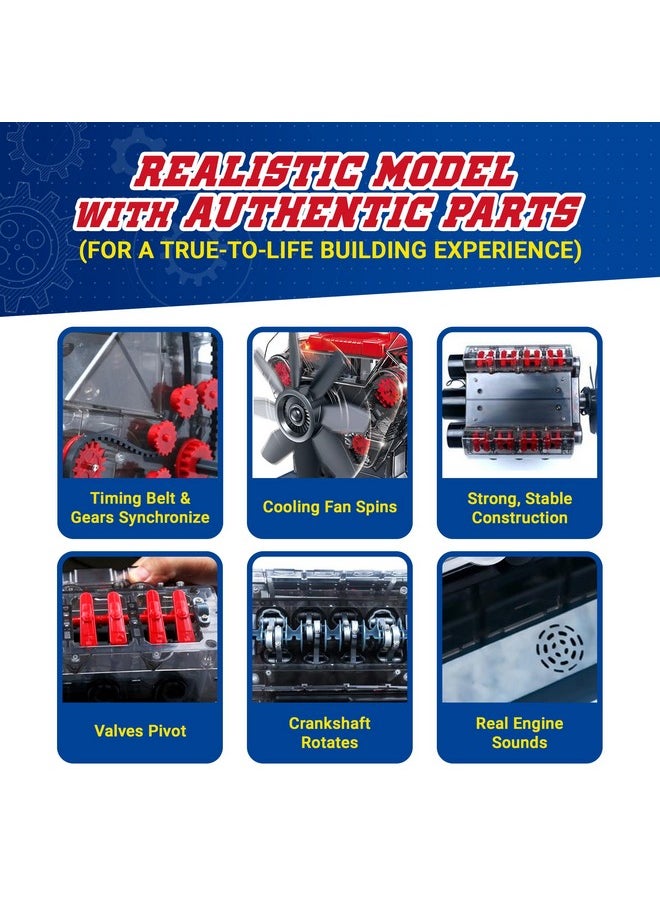 Playz - V8 Combustion Engine Model Kit That Runs Build Your Own Stem Mini V8 Model Engine Kit For Adults & Kids Age 12+, Visible V8 Mini Engine Kit That Works For Adult W/ 270 Stem Parts - Image 1