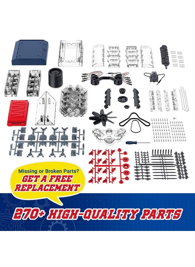 Playz - V8 Combustion Engine Model Kit That Runs Build Your Own Stem Mini V8 Model Engine Kit For Adults & Kids Age 12+, Visible V8 Mini Engine Kit That Works For Adult W/ 270 Stem Parts - Image 1