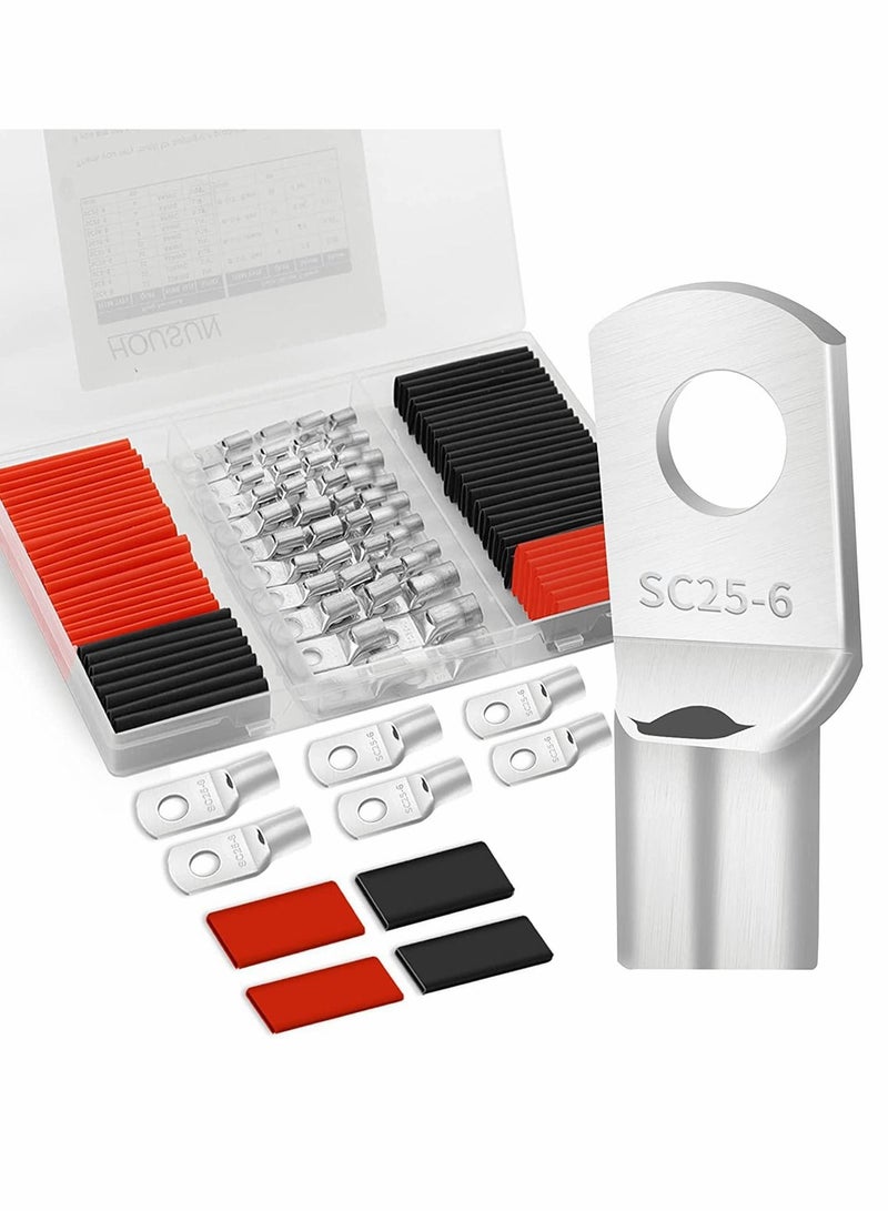 Y&D Copper Wire Lugs 66 Pcs Battery Cable Terminal connectors Set Connectors for 4 6 8 10 AWG with Heat Shrink Tubing - Image 1