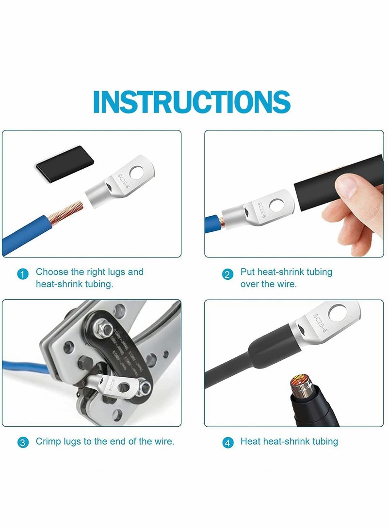 Y&D Copper Wire Lugs 66 Pcs Battery Cable Terminal connectors Set Connectors for 4 6 8 10 AWG with Heat Shrink Tubing - Image 4