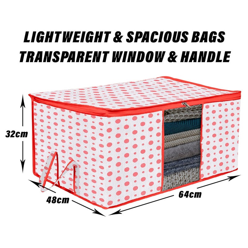 Kuber Industries Underbed Storage Bag Clothes Storage Bag Blanket Cover with Clear Window Zipper Closure Handle Cloth Organizer DotDesign Large Pack of 4 Red - Image 3