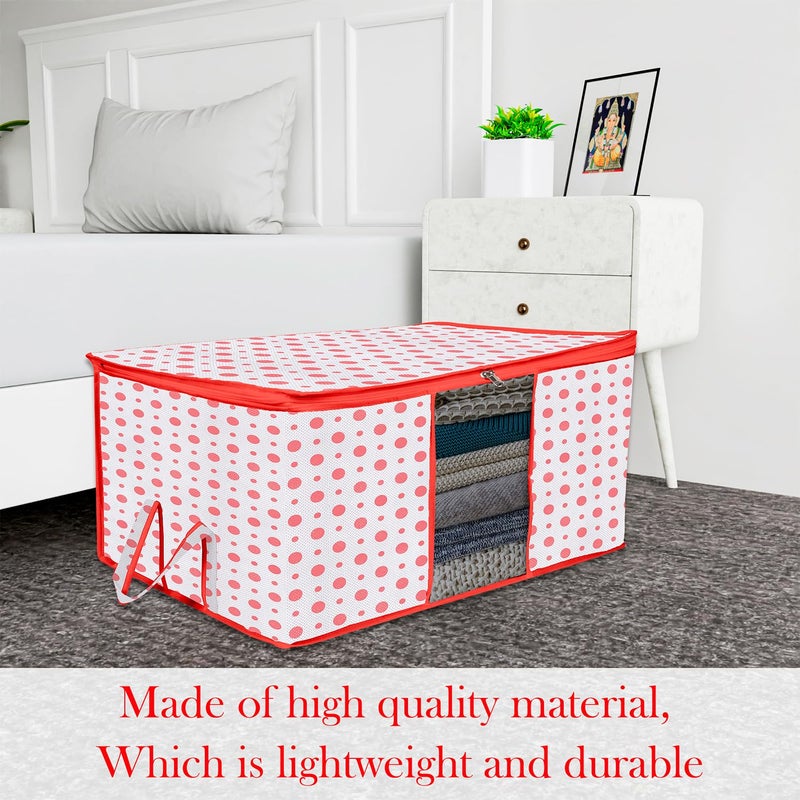 Kuber Industries Underbed Storage Bag Clothes Storage Bag Blanket Cover with Clear Window Zipper Closure Handle Cloth Organizer DotDesign Large Pack of 4 Red - Image 2