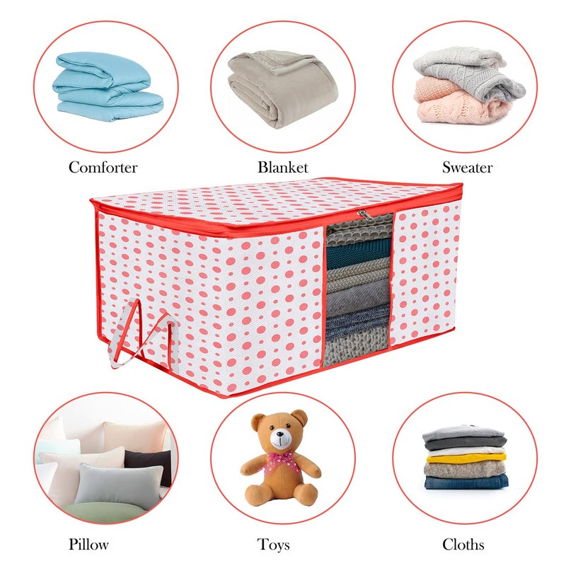Kuber Industries Underbed Storage Bag Clothes Storage Bag Blanket Cover with Clear Window Zipper Closure Handle Cloth Organizer DotDesign Large Pack of 4 Red - Image 5