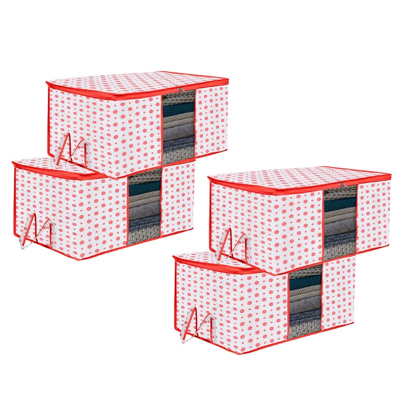 Kuber Industries Underbed Storage Bag Clothes Storage Bag Blanket Cover with Clear Window Zipper Closure Handle Cloth Organizer DotDesign Large Pack of 4 Red - Image 1