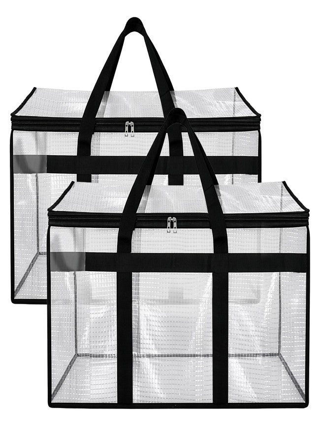 Storite 2 Pack Transparent Moisture Proof Multi-Purpose 82 L Large Toys Storage Bag/Books Magazine/Blankets/Clothes Storage Organizer with Zip and Handle Rectangular (Transparent Checks, 57x40x36 cm) - Image 1