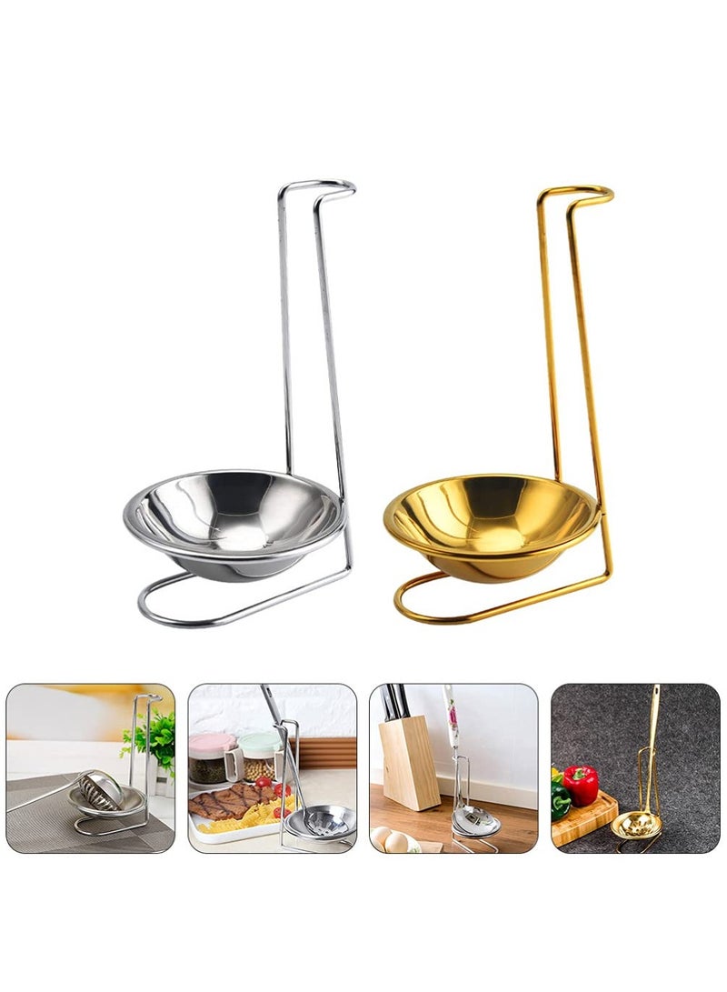 Excefore 2pcs Stainless Steel Double Ladles Holder Vertical Spoon Rest Cooking Utensils Stand Tray or Hotpot Restaurant, Buffet, Fast Food Restaurant Kitchen Decor - Image 1