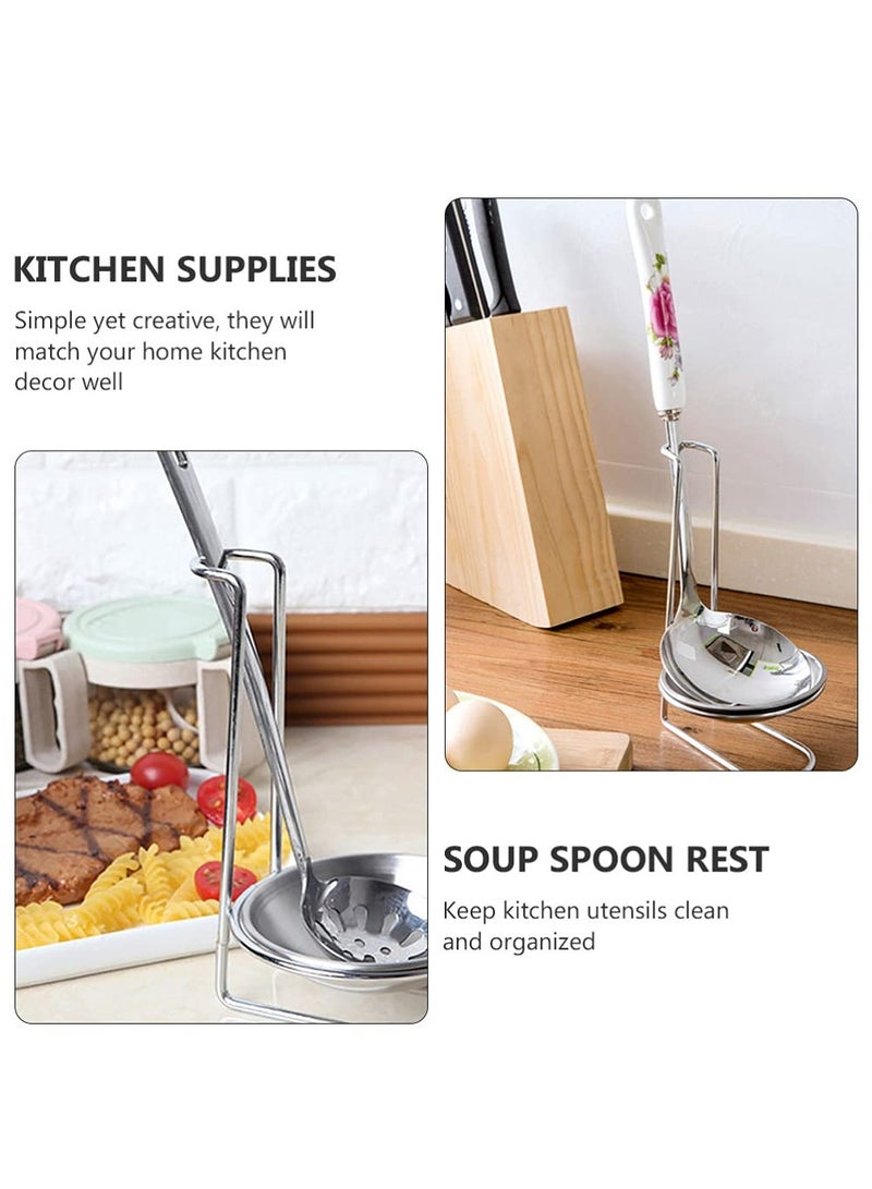 Excefore 2pcs Stainless Steel Double Ladles Holder Vertical Spoon Rest Cooking Utensils Stand Tray or Hotpot Restaurant, Buffet, Fast Food Restaurant Kitchen Decor - Image 2